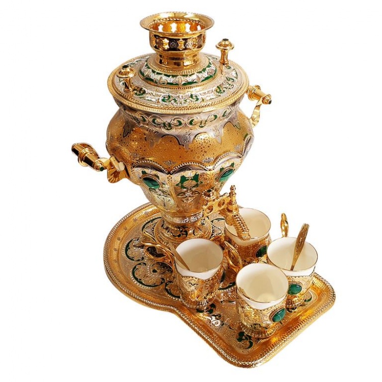 Купить подарки Чайный набор с самоваром "Малахитовый"  в интернет-магазине, цена подарков Чайный набор с самоваром "Малахитовый" в Москве с доставкой